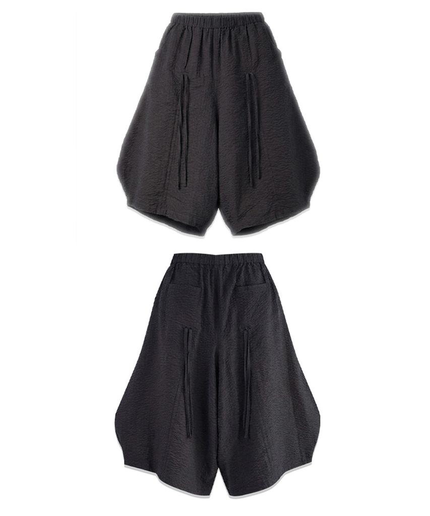 Lekyulli Shirring Skirt Pants Black