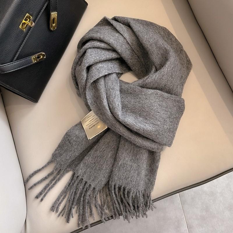Womens White Wool Scarf Winter Warm Tassel Narrow Couple Style Student Fashion