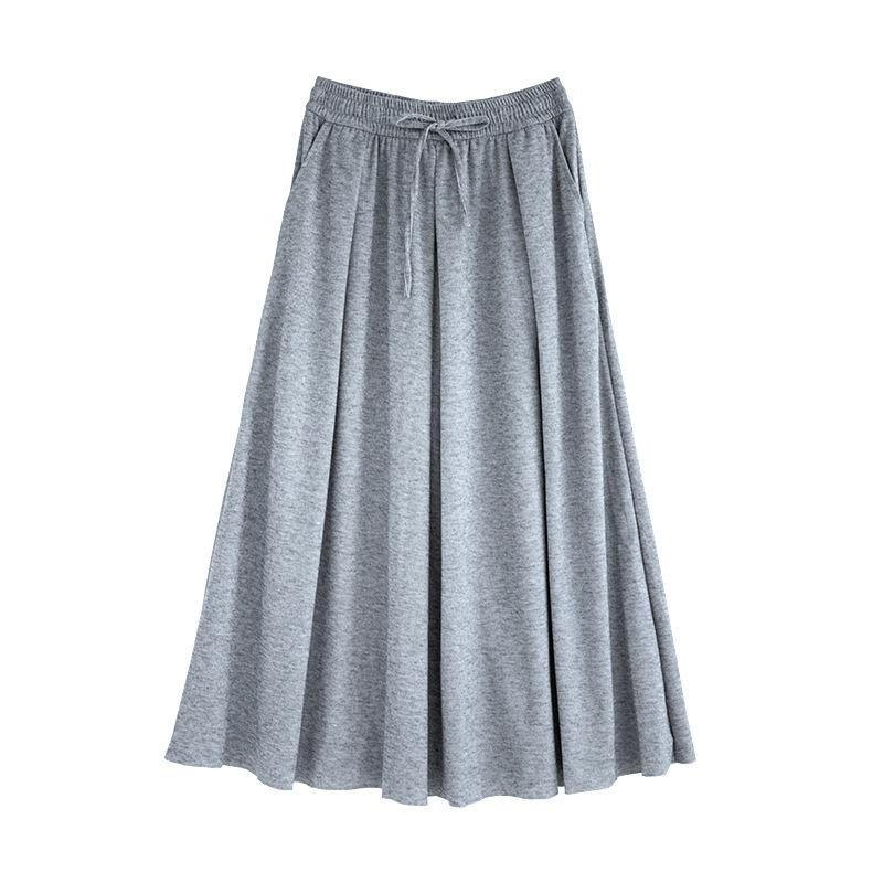 Damen Frühling und Herbst Neu Hochtaillierter Großer Schwingrock A-Linienform Dünner Langer Rock Herbst- und Winterrock