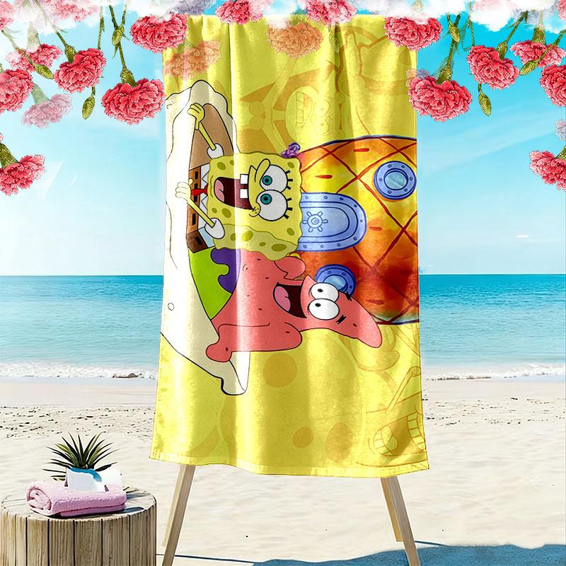 SpongeBob&Patrick Star Print Beach Towel, Large Soft Quick Dry Towel for Beach Camping Swimming