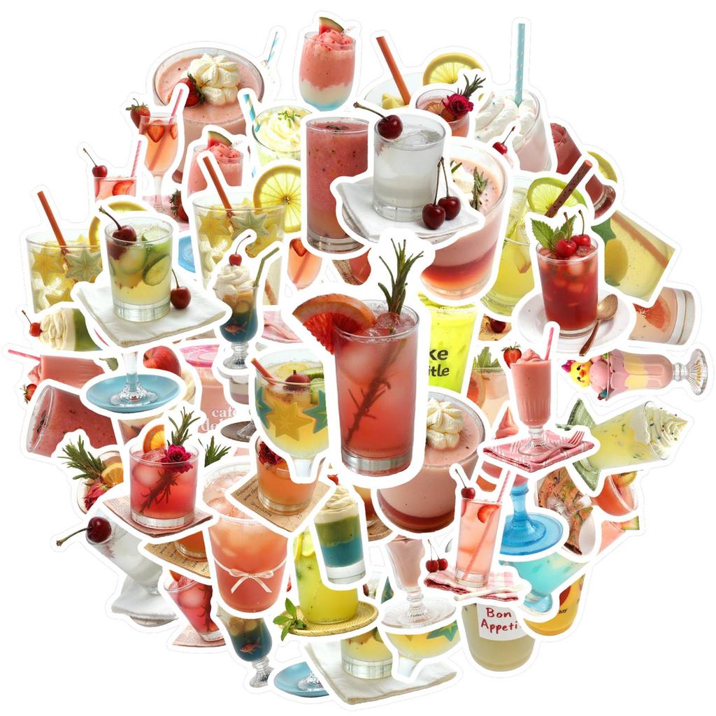 35pcs-50pcs Modern Cocktail Stickers Colorful Beverage Fruit Stickers Juice Sticker Pack For DIY Phone Guitar Laptop Notebook