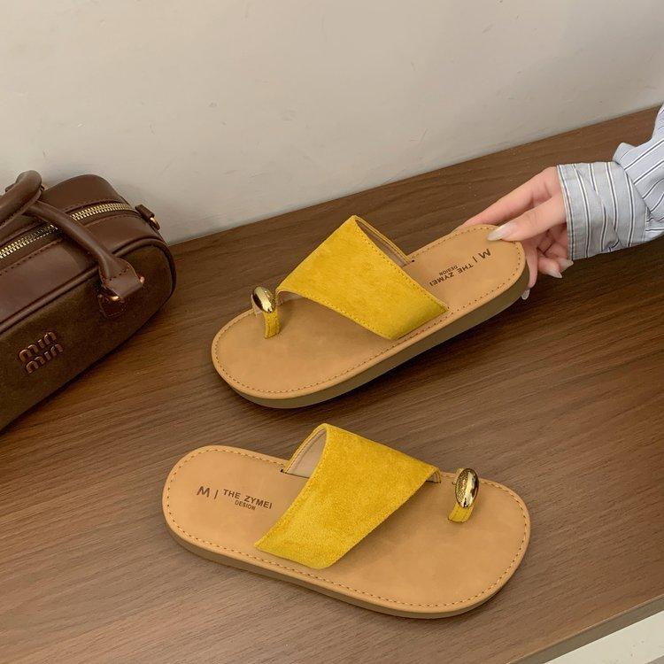 

Soft leather version~ toe cool slippers women s new 2025 summer beach shoes with skirt French sandals 35 жёлтый