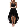 Women's Sleeveless Lace High Low Dress Crew Neck Cocktail Dress Formal Wedding Guest Swing Dress for Evening Party Prom