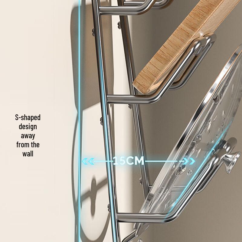 Wall-Mounted 3-Tier Pot Lid & Cutting Board Rack, Gunmetal Grey