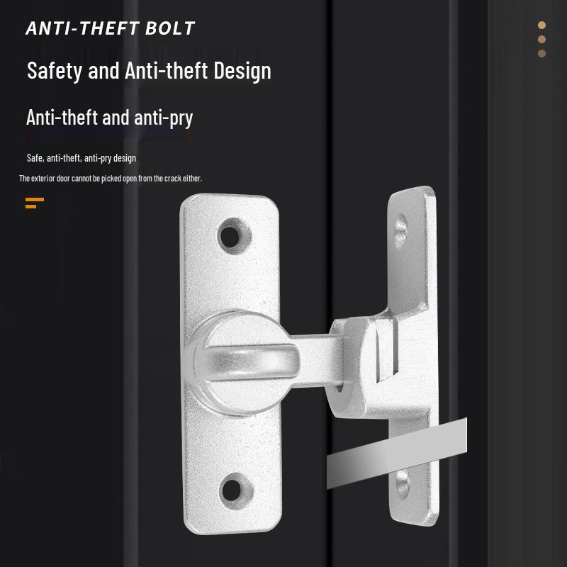No-Drill Aluminum Alloy Anti-Theft Door Lock: 90-Degree Push-Pull Bathroom Bolt with Solid Buckle