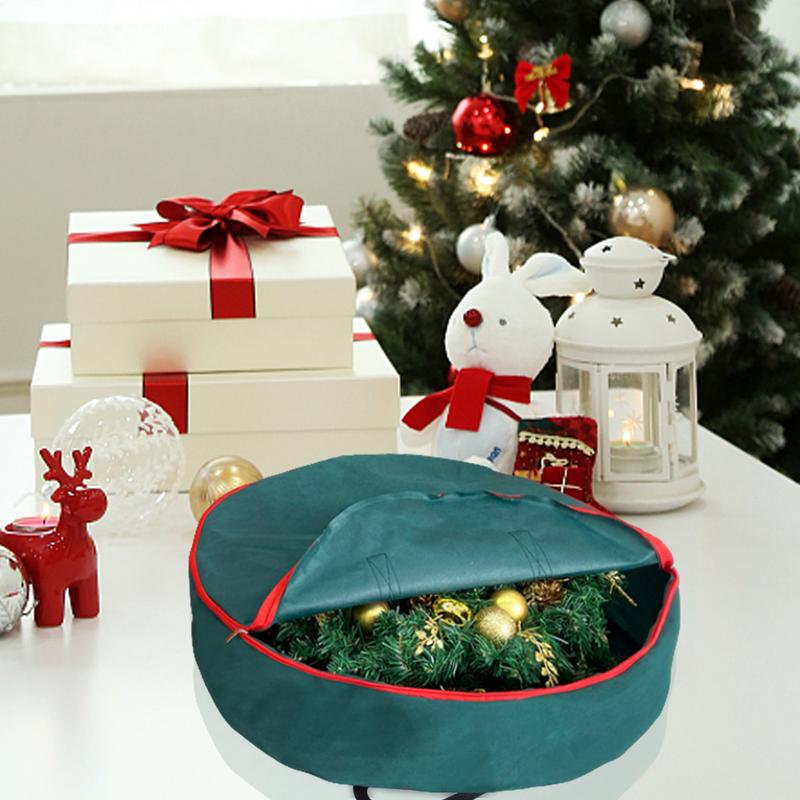 Christmas Wreath Zipper Bag With Reinforced Thicken Non-woven Artificial Wreath Storage Container For Wreath Ring