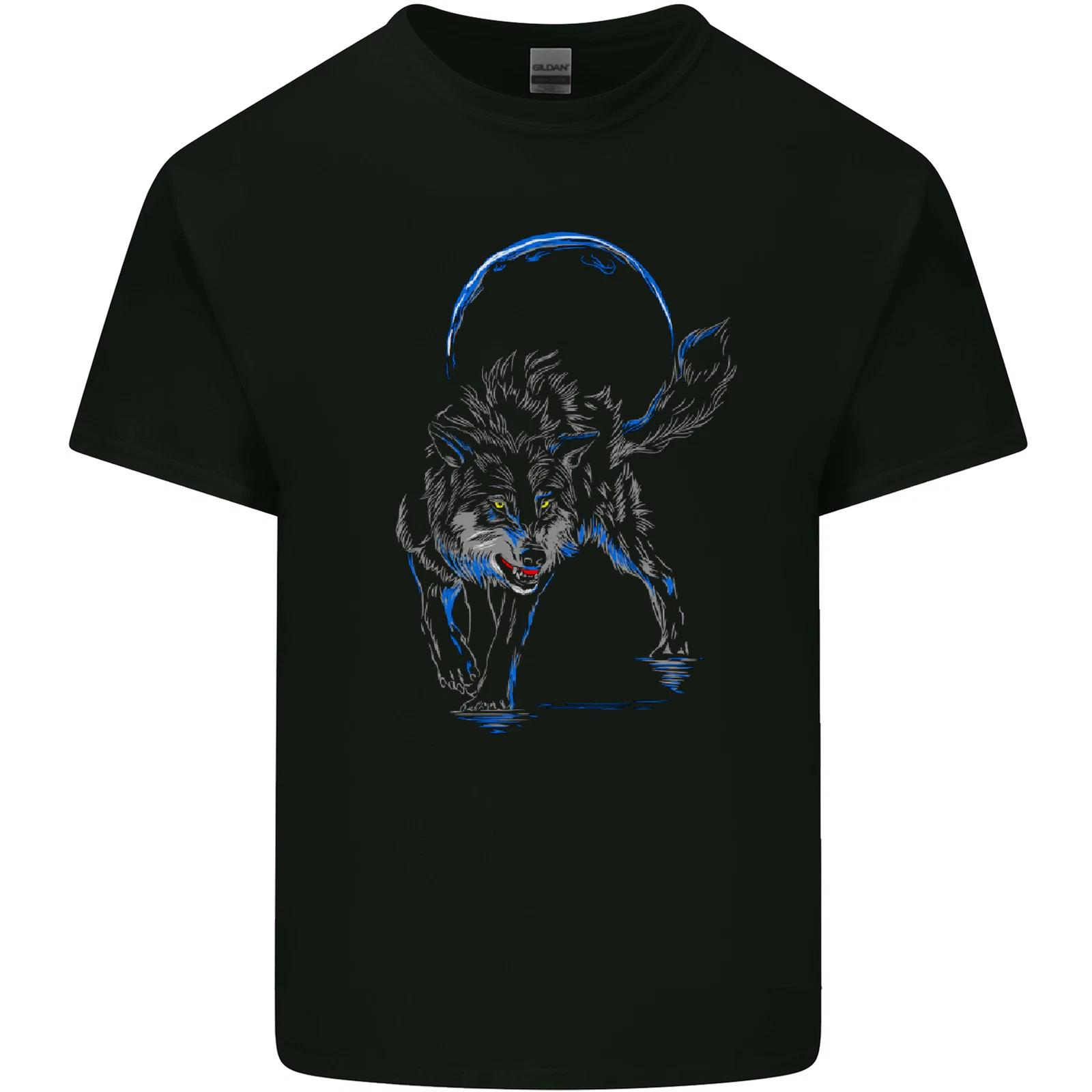 Abstract Wolf With the Moon Werewolf Lycan Kids T-Shirt Childrens XL