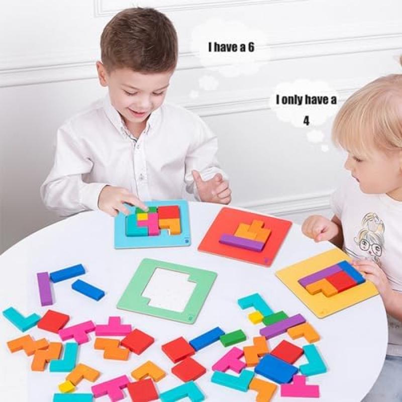 Tetris Duel Game, Wooden Puzzle Tangram, Concentration Games for Kids Ages 4 5 6, Montessori Block Puzzle, Educational Toys