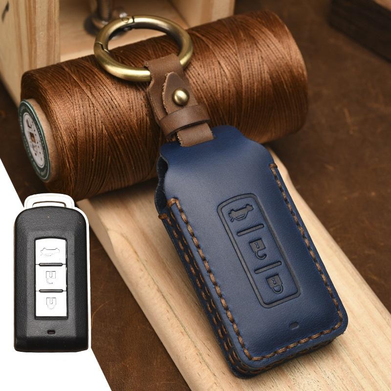 Leather Car Key Fob Case Key Cover For Mitsubishi Outlander Lancer 10 Pajero Sport Ex Asx Rvr Colt Grandis L200
