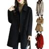 Warm Thickened Woolen Coat for Women Autumn Winter Double Breasted Lapel Flap Pockets Mid Length Loose Fit Overcoat