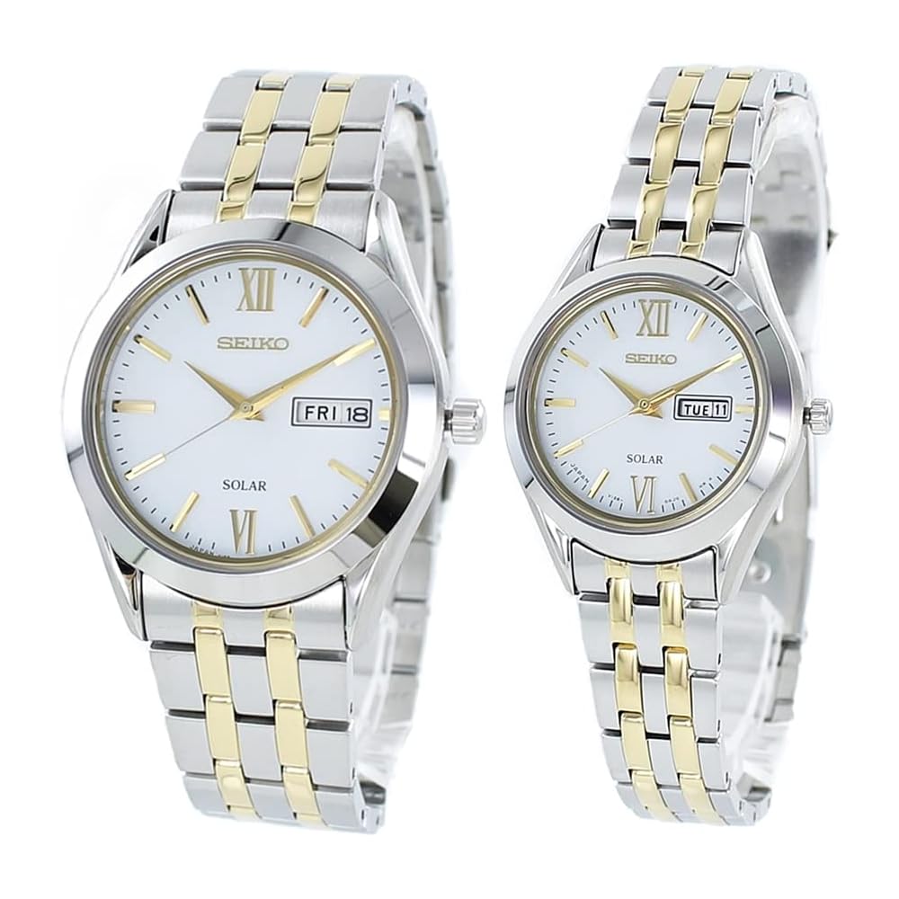 

Seiko Watch Pair Solar Stainless Steel Watches with Storage Box for Men and Women