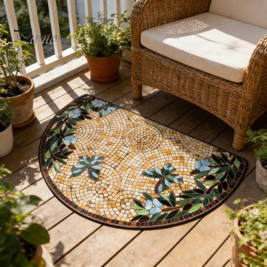Sand Scraping Doormat Floor Mat Semi-Circular Design 3D Illusion Rug Non-Slip Decorative Door Shock Absorbing Entryway Bedroom Fade-Resistant