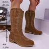 New Western Cowboy Embroidered High Boots Women's Fashion Versatile Medium Heel Women's Boots Sleeve Middle Boots