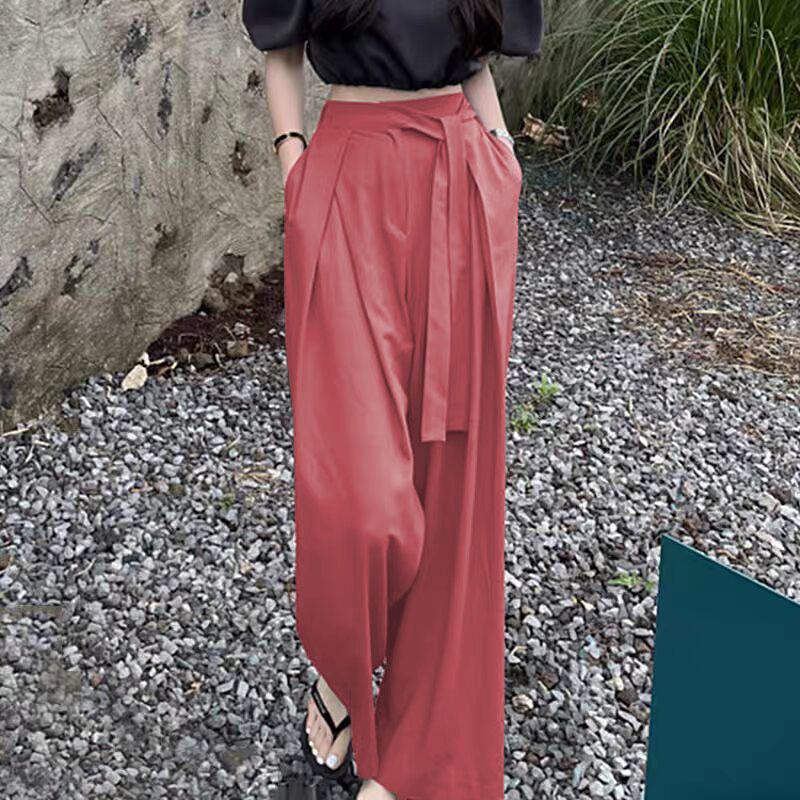 

Korean Chic Asymmetrical High-Waisted Pleated Wide-Leg Trousers for Women XL (suggested for 60-66 kg)