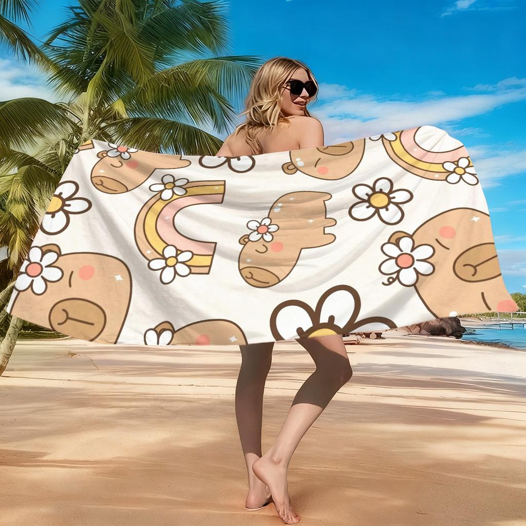 1pc Cute Cartoon Capybara Beach Towel Super Absorbent Small To Large Towel Suitable for Beach Yoga Pool Summer Gift for Friends