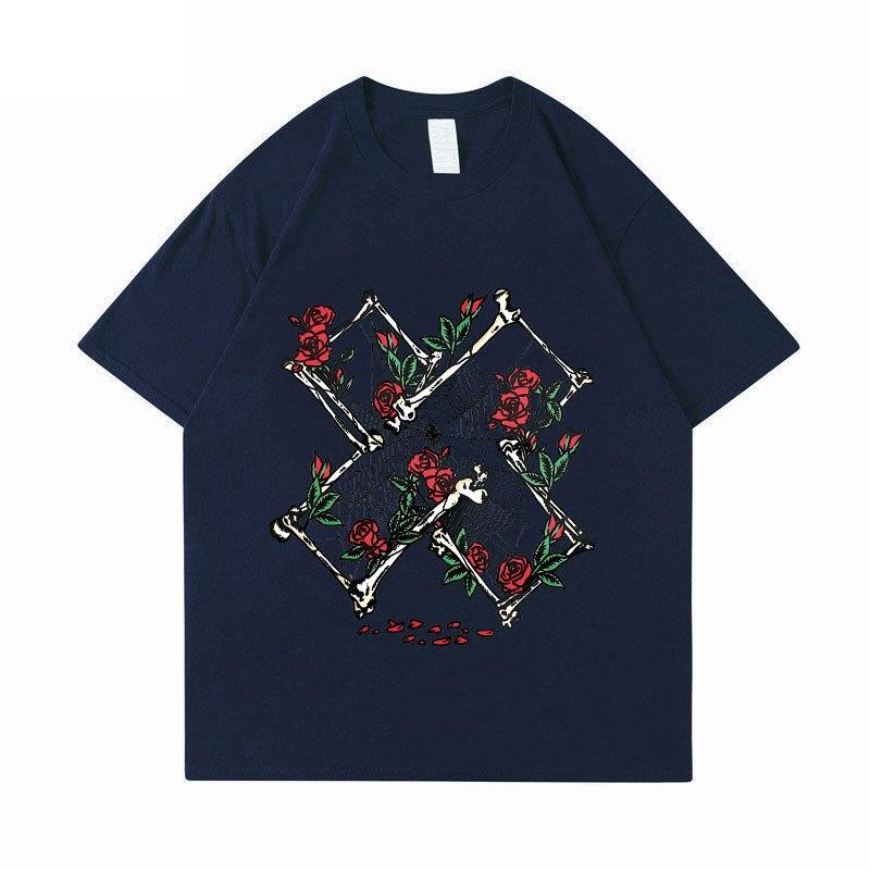 Camiseta de Algodón de Manga Corta Estampado de Calavera XPLR Y2K Sam y Colby Unisex Tops Casuales