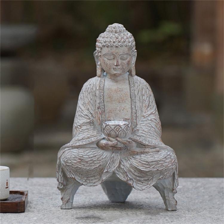 Buddhas Statue with Solar Light Home Garden Decors Sitting Meditating Buddhas Figurines for Outdoor Yard Lawn Ornaments