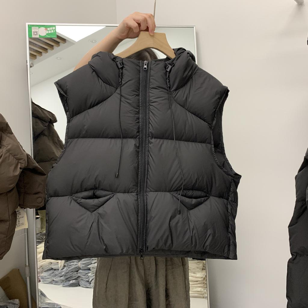 Autumn and winter new soft puffs fluffy hooded goose down vest women's light sleeveless vest loose vest jacket