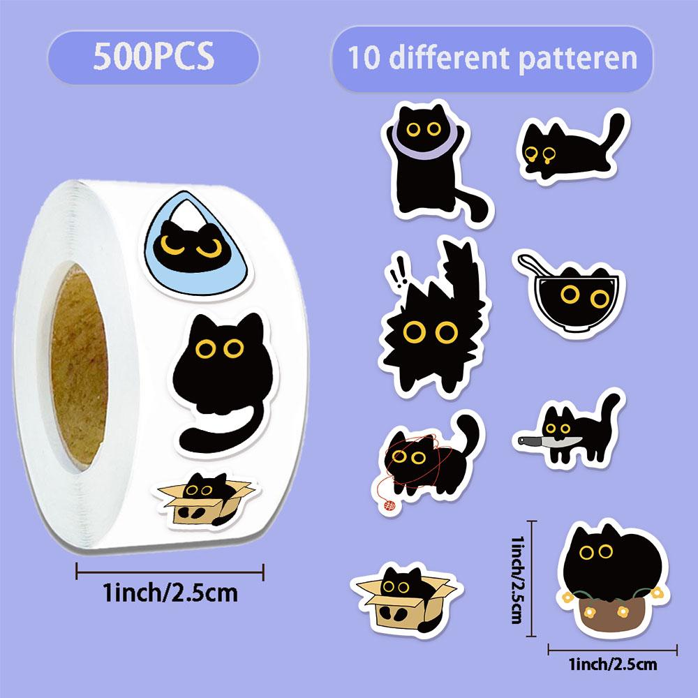 500pcs Ten Different Patterns Black Cat Stickers Small Pattern Decoration Luggage Skateboard Water Cup Stickers Craft Supplies