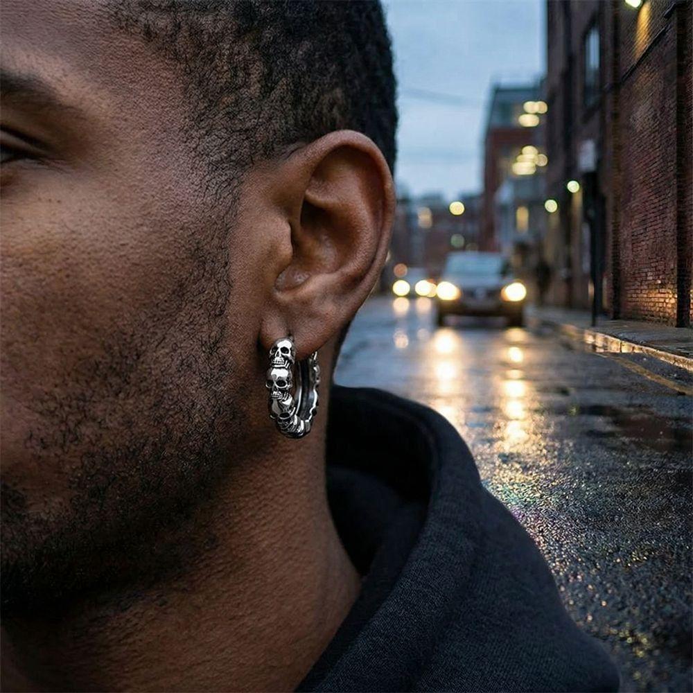 Creative Skull Hoop Earrings Silver Punk Earrings Jewelry Gothic Ear Buckles  Party