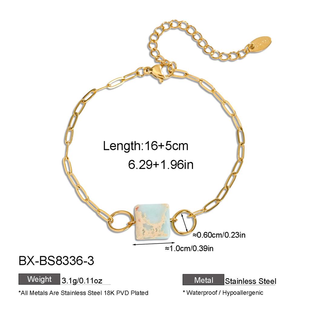Factory Ins Style New Single Square Cube Natural Stone 18K PVD Gold Plated Paperclip Chain Fine Women Jewelry Bracelet ODM