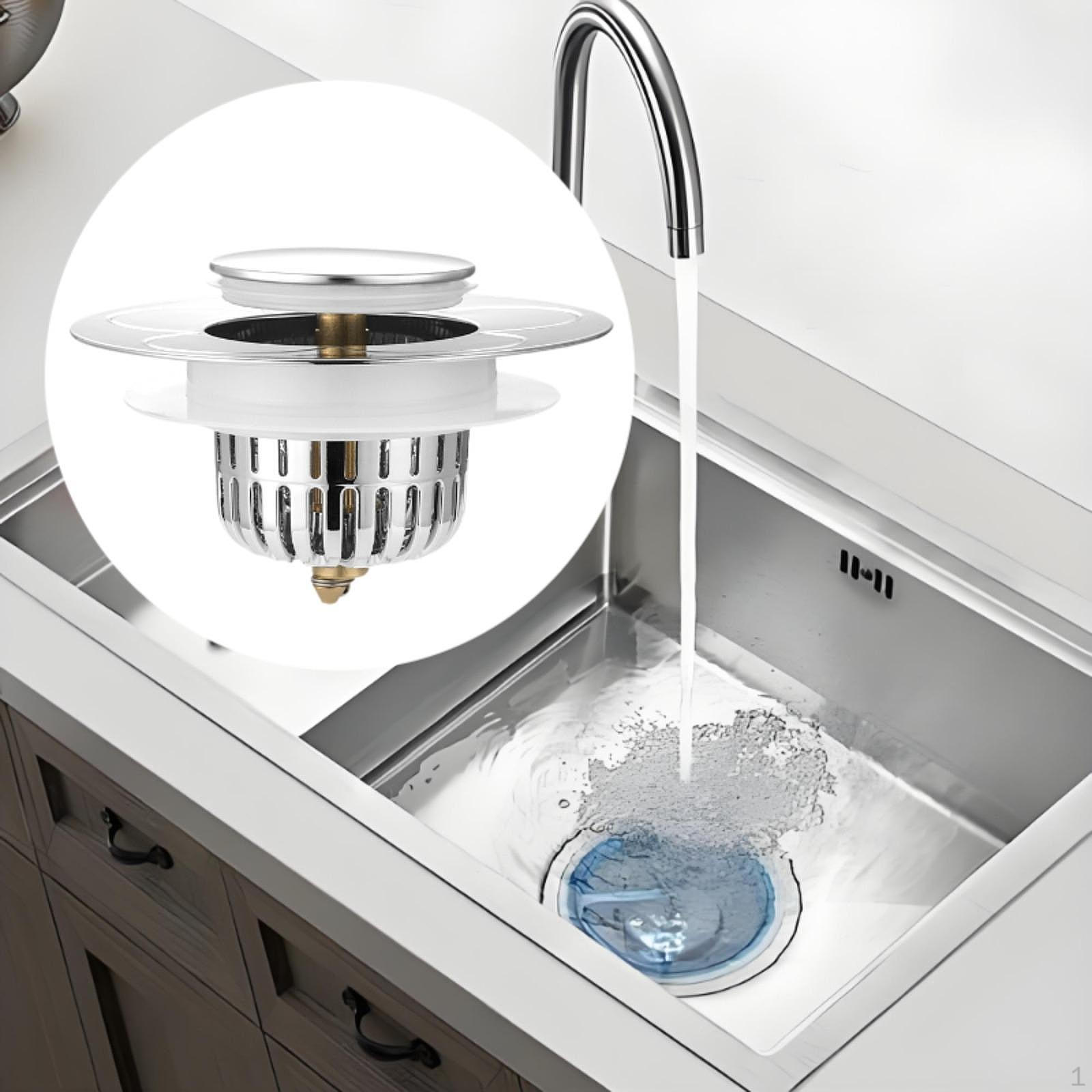 

Kitchen Sink Drain Strainer Stopper Push Type Rust Resistant Sturdy Core Sinks Wash Basin