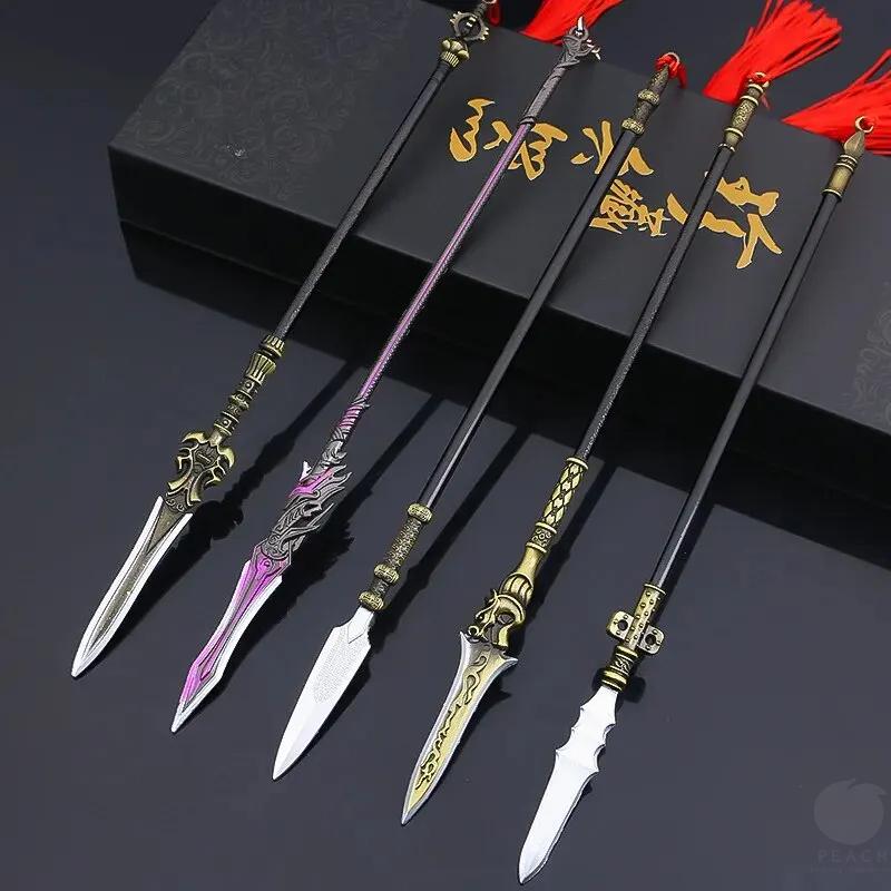 22cm Tiger Head Chisel Golden Spear Full Metal Lance Ancient Cold Weapon Model Ornament Toys for Replica Miniatures