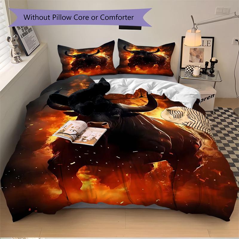 3pcs Anime Bull Decorative Bedding Set - Includes One Quilt Cover and Two Pillowcases (No Core) - Perfect for Bedroom and Guest Room Decoration, Festi