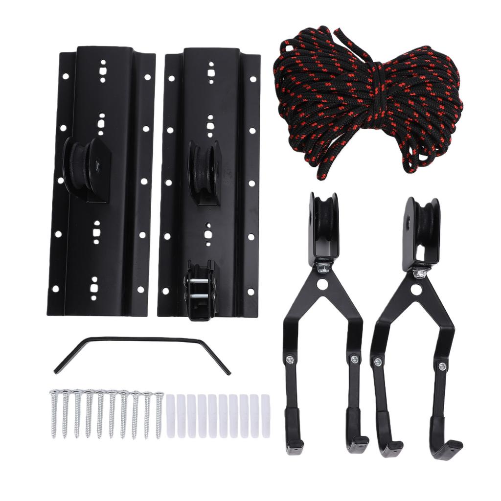 Bike Hoist Overhead Pulley System Ceiling Bike Mount Hanger Holds Up To 88.18lbs for Garage Black