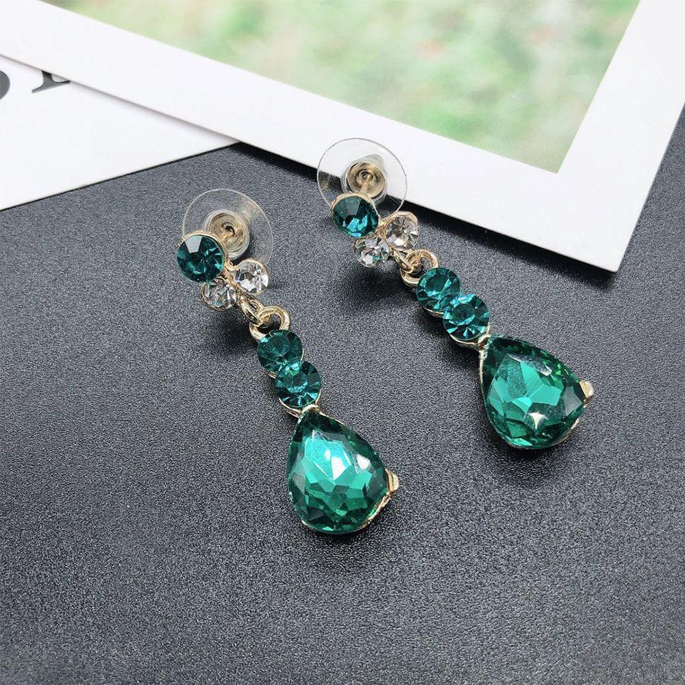 Green Color For Women Fashion Jewelry Long Chain Necklaces Drop Earrings Jewelry Set