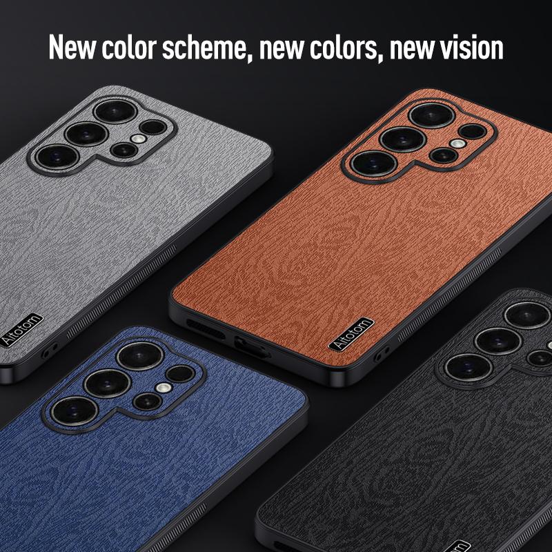 Slim Wood Grain Leather Case For Samsung Galaxy S26 Ultra S25 Edge S24 FE S23 S22 Plus A57 A37 A56 A36 A26 A16 A35 A25 A15 5G Shockproof Case Cover
