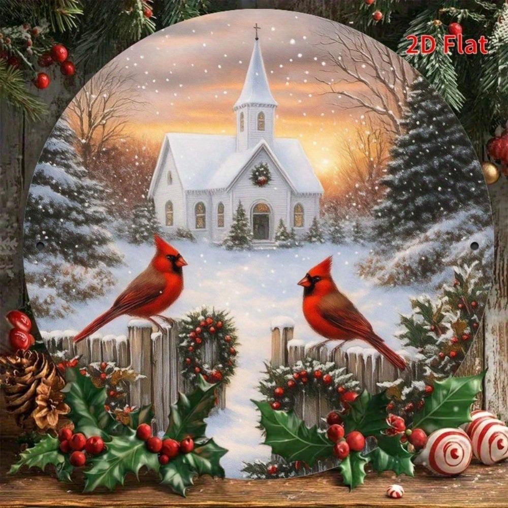 Vintage Iron Tin Sign Winter Church Cardinals Rustic Home Garden Wall Decor 8x8 Inch Inspirational Quote