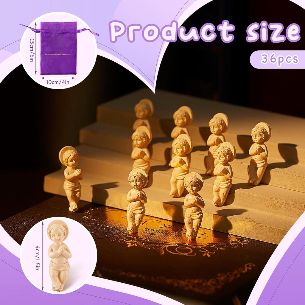 Suzile 12 Pieces Baby Jesus 1.5'' King Cake Figure with Gift Bag Resin Mini Jesus Figurines Bulk for Mardi Gras Party King Cake Toppers Decorations