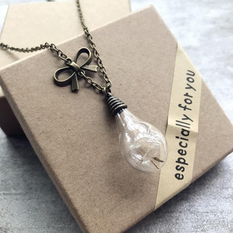 Retro and beautiful dandelion necklace plant dried flower glass ball pendant men's and women's collarbone sweater chain with accessories