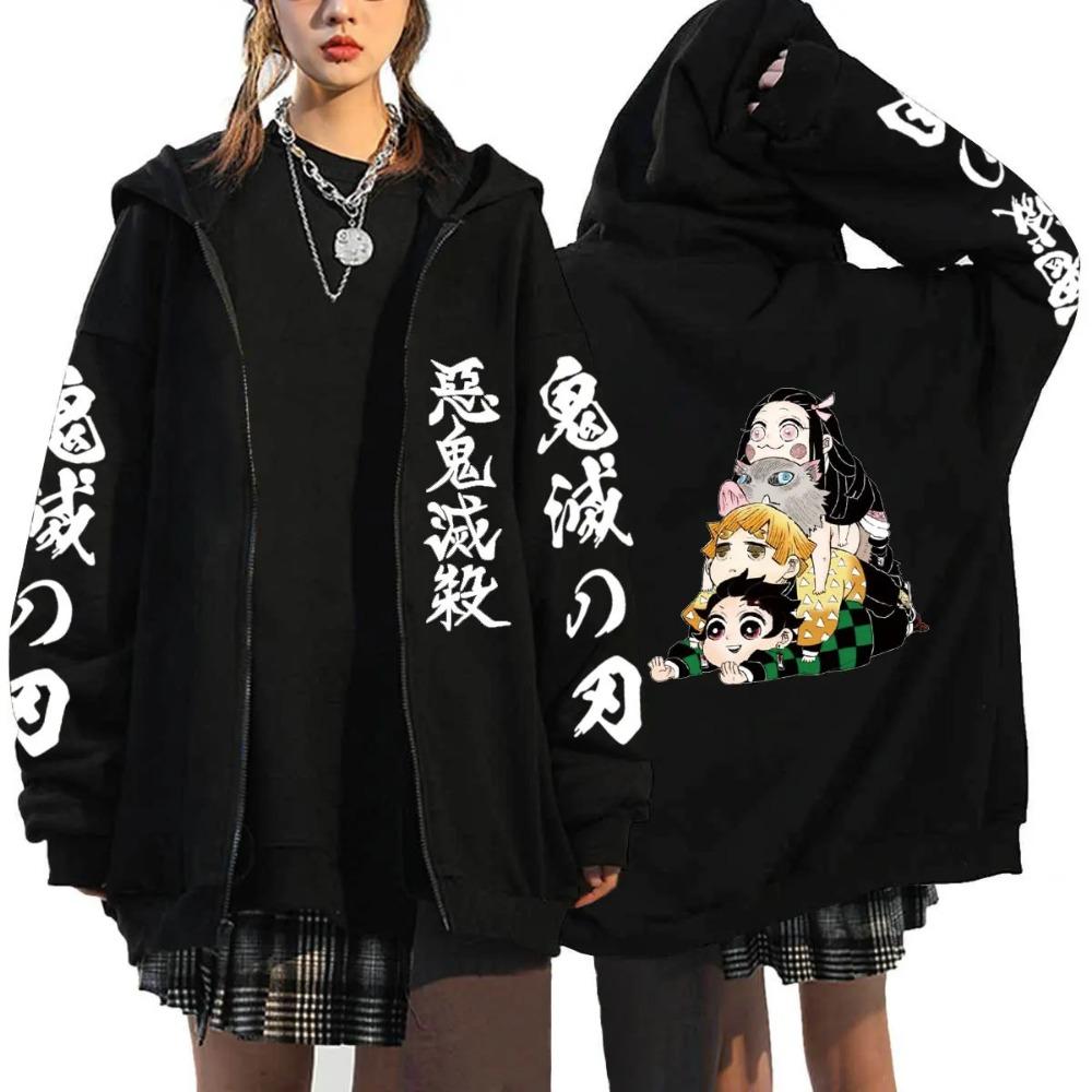 Hot Anime Demon Men Women Zip Hoodies Harajuku Sweatshirt Zipper Jacket Slayer Kamado Nezuko And Kamado Tanjirou Print Hooded