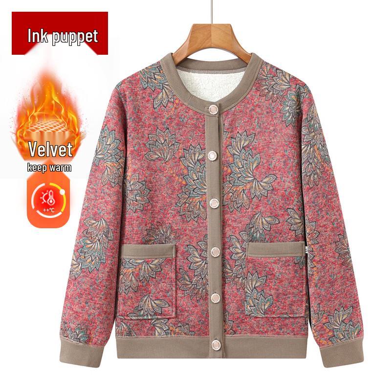 Women's Floral Fleece-Lined Cardigan for Seniors