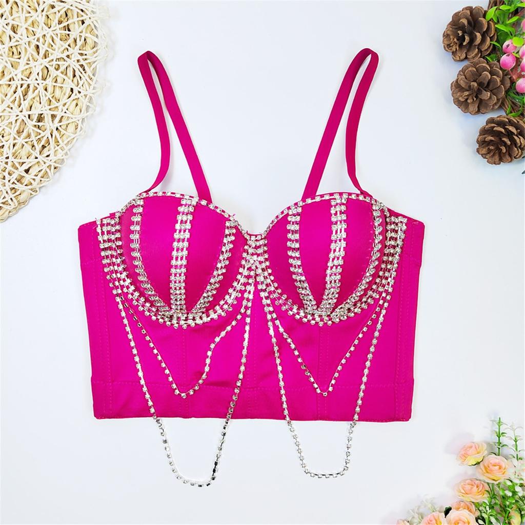 Crop Top yushutiff Rhinestones Noční korzet Podprsenka Oblečení Rave Festival Prsatější Dámské Letní párty Vesty bez rukávů