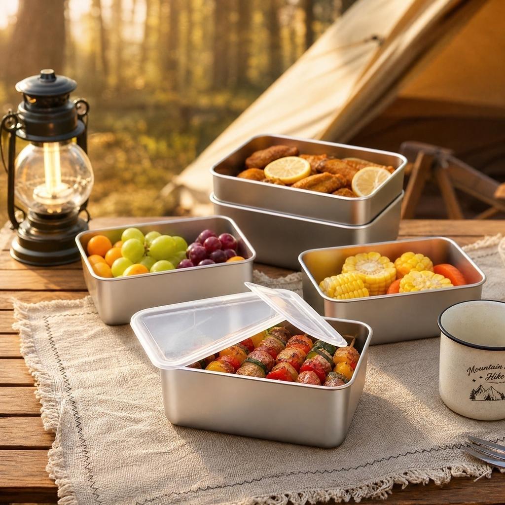 Food Grade Stainless Food Storage Containers with Rectangular Bento Lunch Box for Picnic, Meal Prep and Fridge Organization