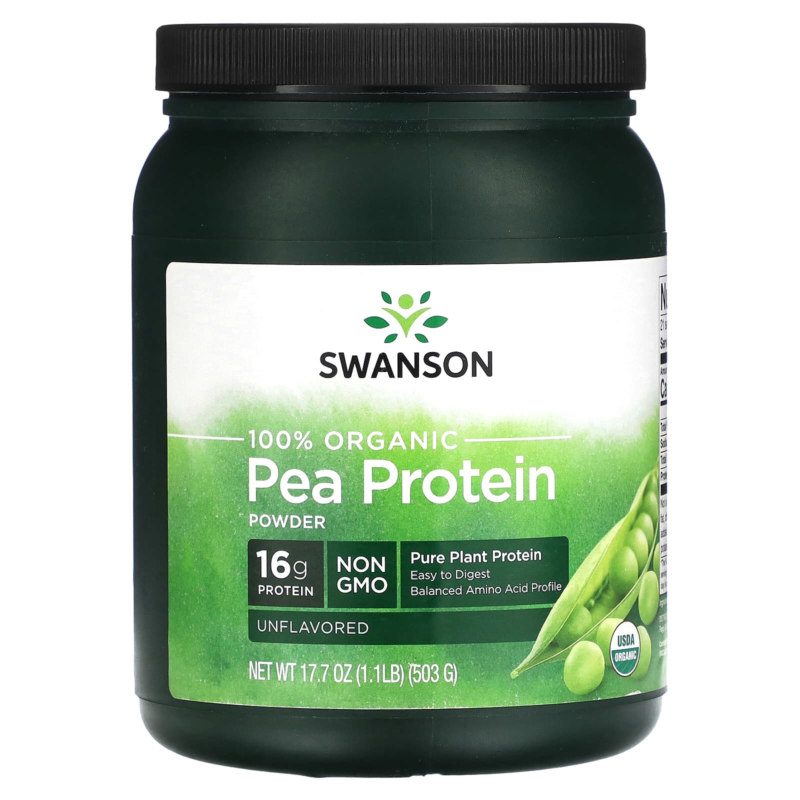 

Swanson, 100% Organic Pea Protein Powder, Unflavored, 1.1 lb (503 g)