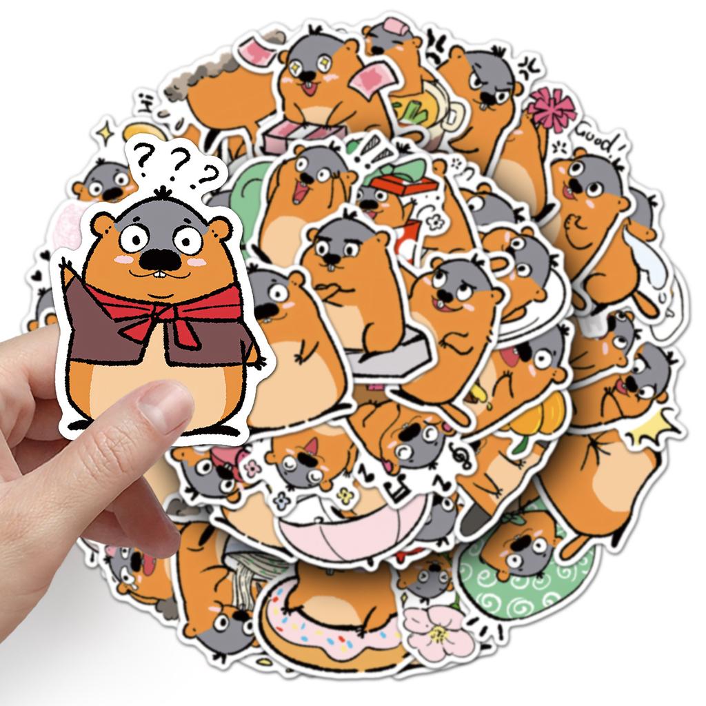 50 Adesivos Doodle Marmota Desenho Animado Fofo Animal Desenhado à Mão Decorativo Capa de Celular Copo de Água Adesivos Impermeáveis