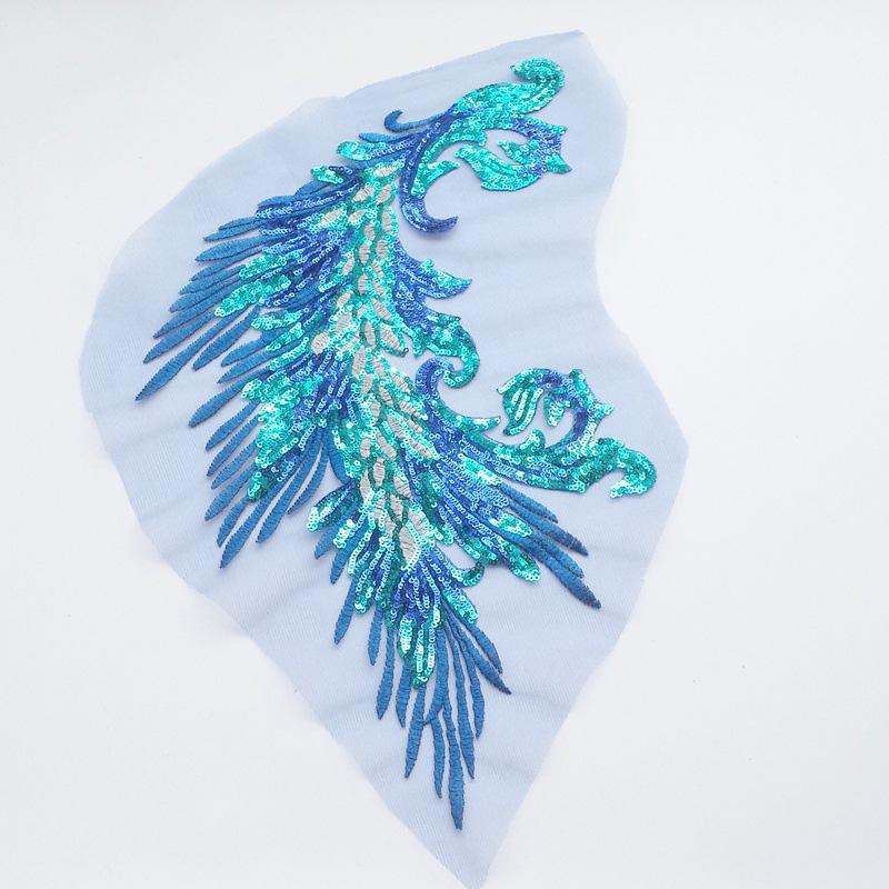 Embroidery Patches Sewing Accessories Feather Sequined Lace Craft Phoenix Tail DIY Sequins Patches