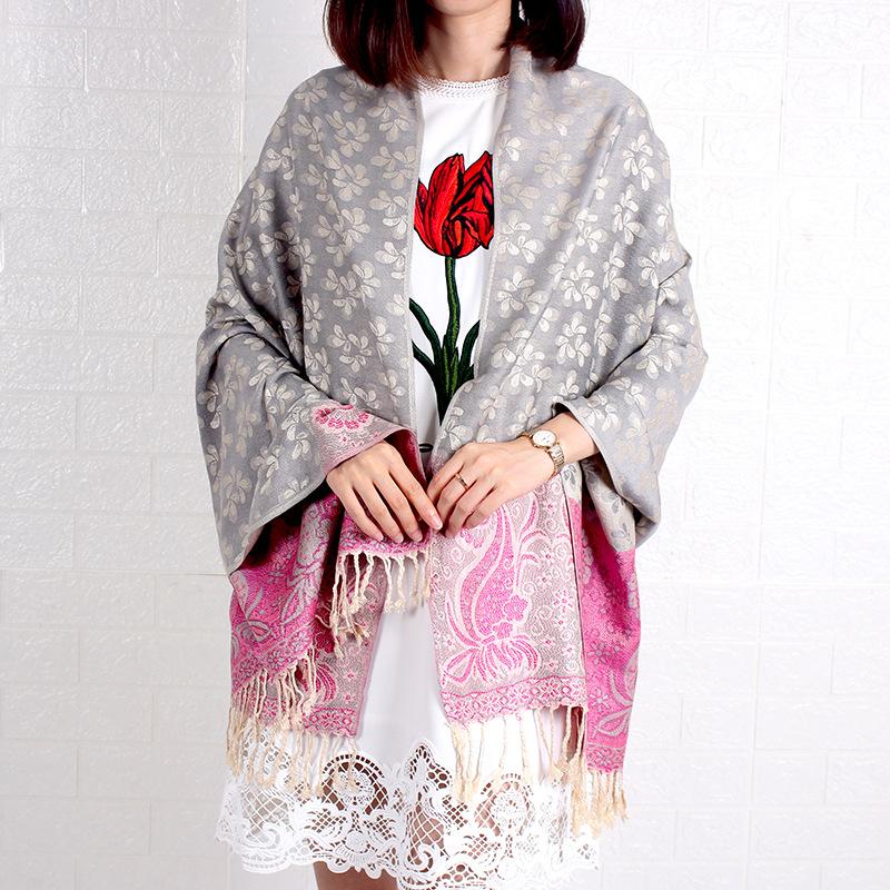 Scarf Women's Autumn and Winter Extended Women's Cotton and Linen Jacquard Tassel Air Conditioning Shawl Sunscreen Long Towel