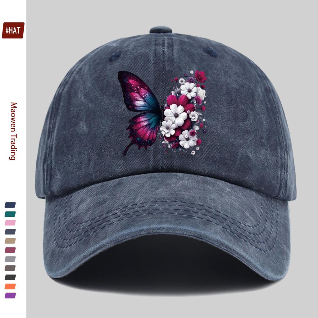 pc Women Vintage Trucker Dad Hat with Butterfly Floral Print Adjustable Buckle Closure Lightweight Baseball Cap Suitable