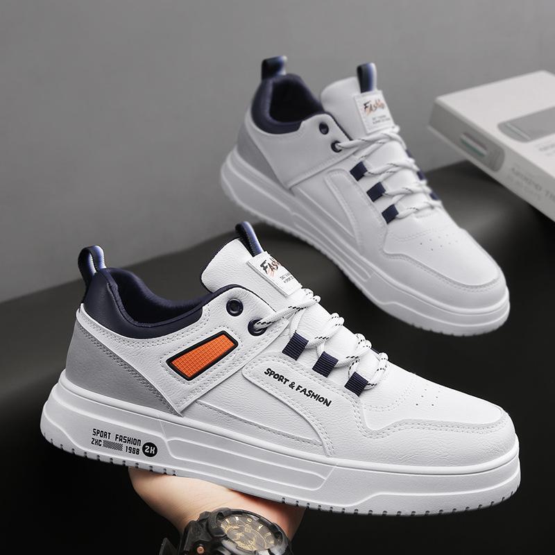 Men'S Leather White Shoes Thick Sole Height Increase Low Top Sports And Leisure Board Shoes Men'S Shoes
