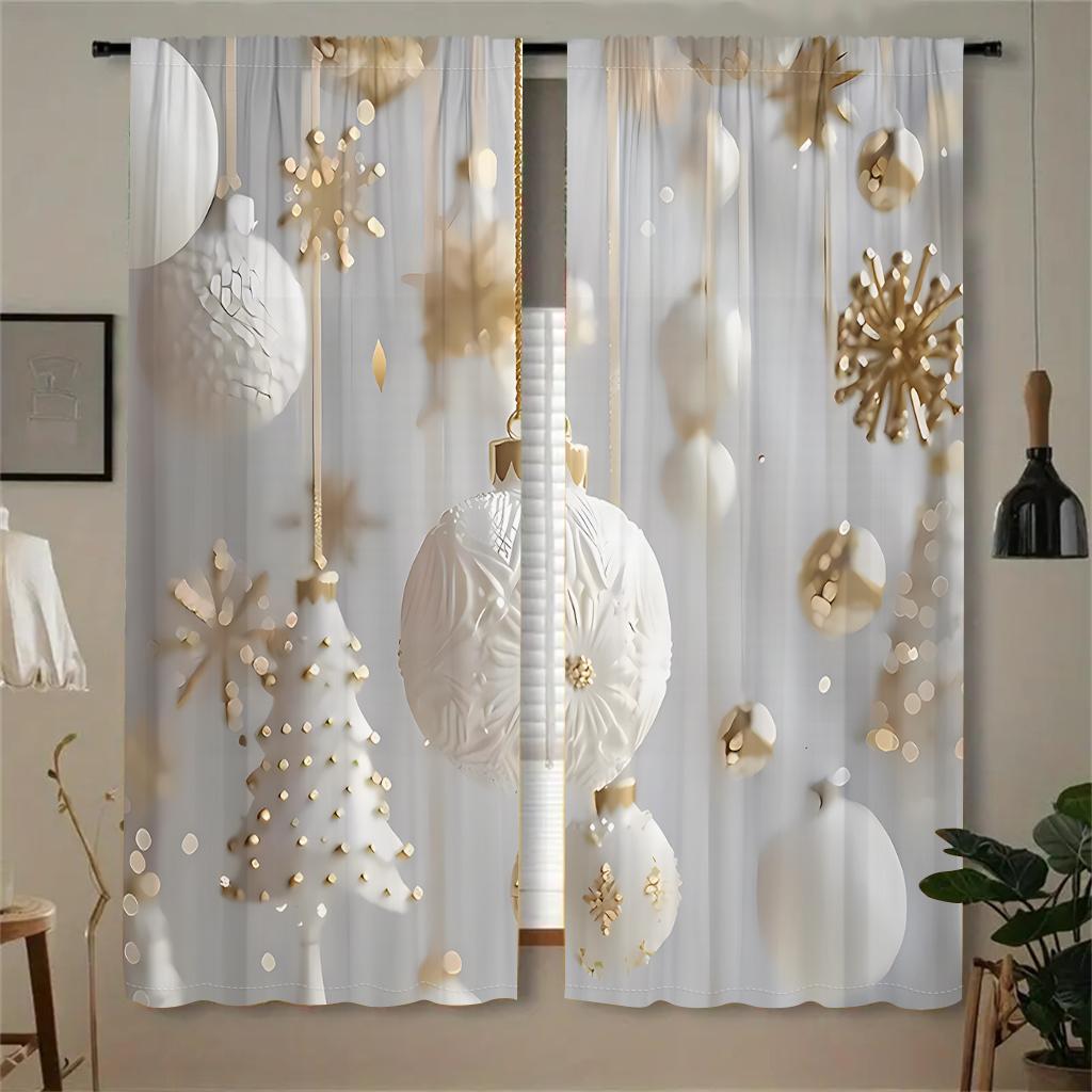 

Комплект из 2 предметов, белые рождественские роскошные шторы, мягкий полиэстеровый кармашек, дизайн для гостиной, спальни, кухни, декор, машинная стирка W50 X H130(CM)X2&Rod pocket