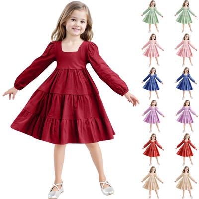 Mädchenmode Niedliches einfarbiges Puppenstil Wald-inspiriertes Langarm-Süßes Kleid