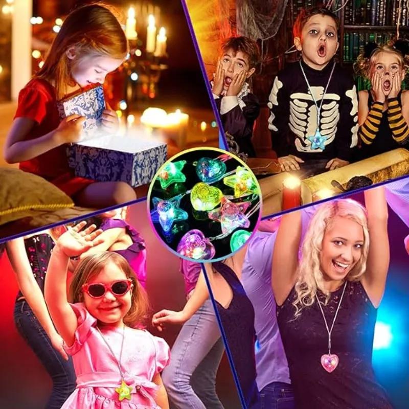 20 Stück LED Leuchtanhänger Stern- und Herzform Halskette Leuchten Leuchtende Halskette Kinder Mädchen LED Blinkende Halskette Party