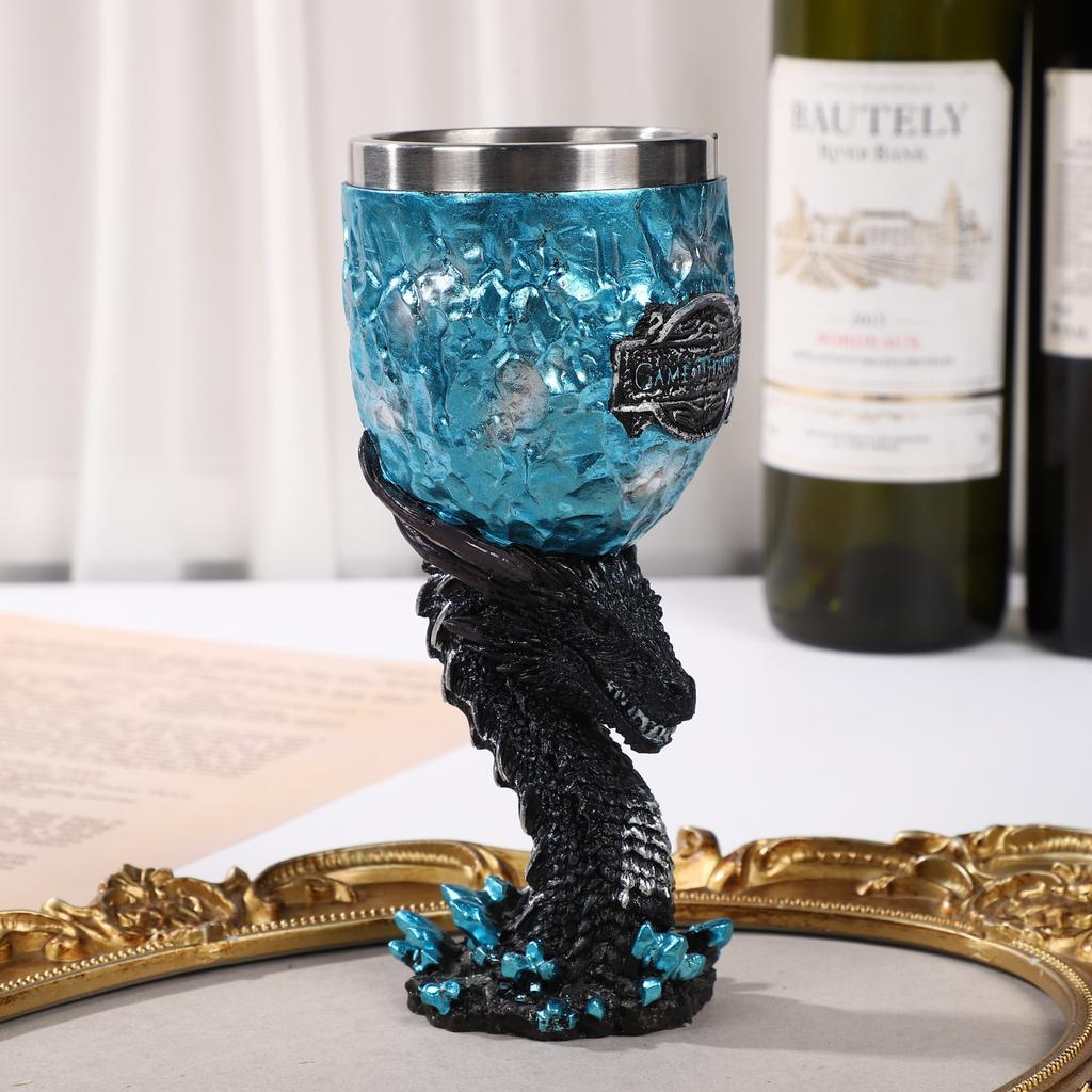 Creative Blue Ice Dragon Golden Dragon Whiskey Glass Vintage German Embossed Goblet Red Wine Glass