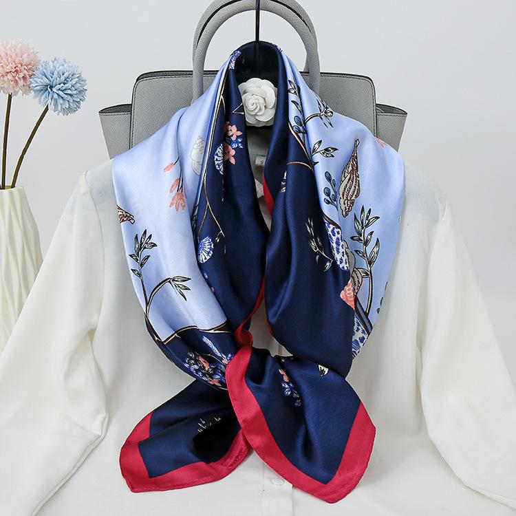Spring/Summer New Women'S Silk Scarf 90 * 90cm Simulated Silk Twill Square Scarf Fashion Printed Large Square Scarf Professional Scarf