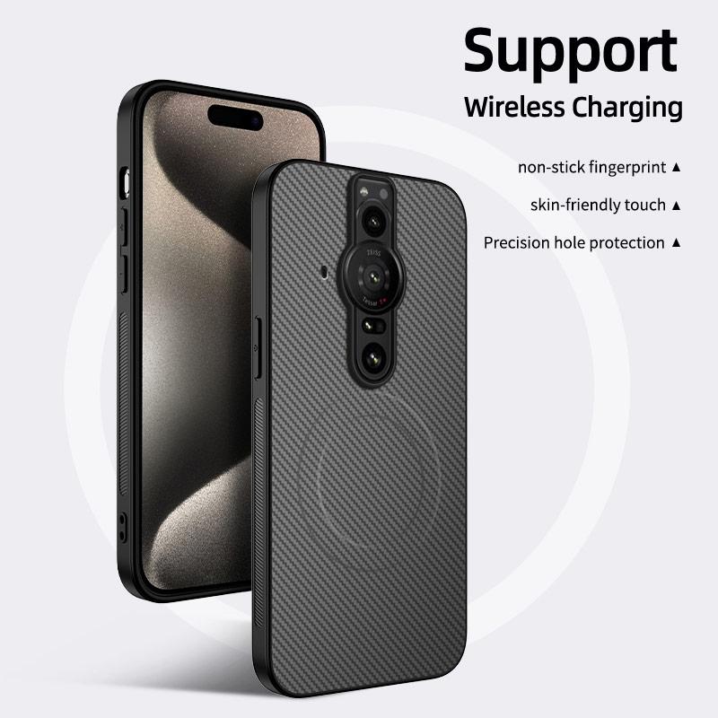 

Carbon Fiber Texture Wireless Charging Magnetic Case For Sony Xperia Pro I Pro-i ShockProof Phone Cover Sony Xperia Pro-I